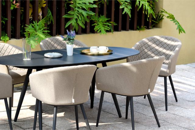Maze Rattan Ambition 6 seat oval Dining Set In Weatherproof Fabric