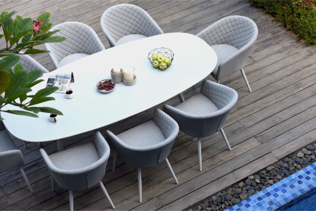 Maze Rattan Ambition 8 seat oval Dining Set In Weatherproof Fabric