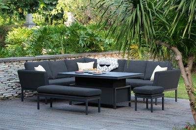 Maze Rattan Pulse Rectangular Corner Dining Set with Rising Table In Weatherproof Fabric