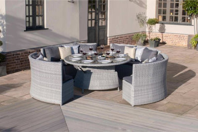 Ascot Round Sofa Dining Set with Rising Table & Weatherproof Cushions by Maze Rattan - Gardenbox