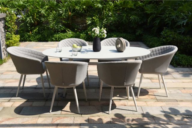 Maze Rattan Ambition 6 seat oval Dining Set In Weatherproof Fabric