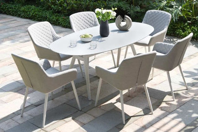 Maze Rattan Zest 6 Seat Oval Dining Set In Weatherproof Fabric