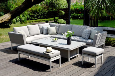 Maze Rattan Pulse Rectangular Corner Dining Set with Rising Table In Weatherproof Fabric