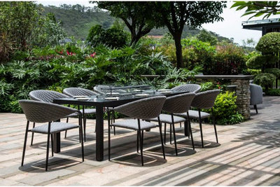 Maze Rattan Pebble 8 seat rectangular Fire Pit Dining Set
