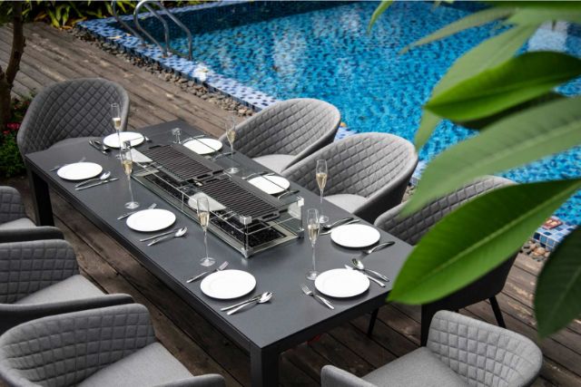 Maze Rattan Ambition 8 seat rectangular Fire Pit Dining Set