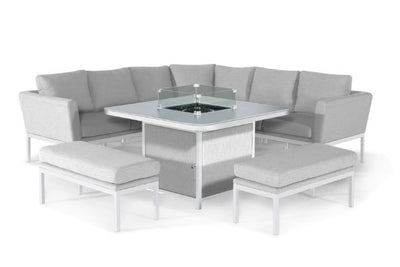 Maze Rattan Pulse Deluxe Square Corner Dining Set- with Firepit Table in Weatherproof fabric