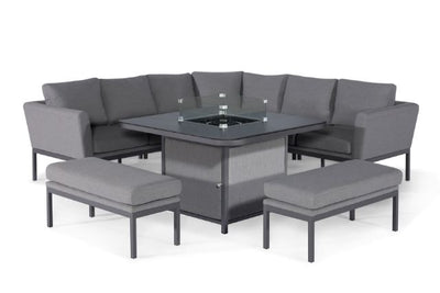 Maze Rattan Pulse Deluxe Square Corner Dining Set- with Firepit Table in Weatherproof fabric