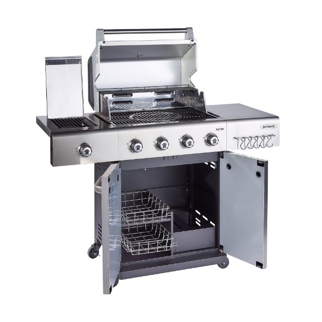 Outback Jupiter 4 Stainless Steel Hybrid Gas BBQ - Free Pair of Pizza Stones - Gardenbox