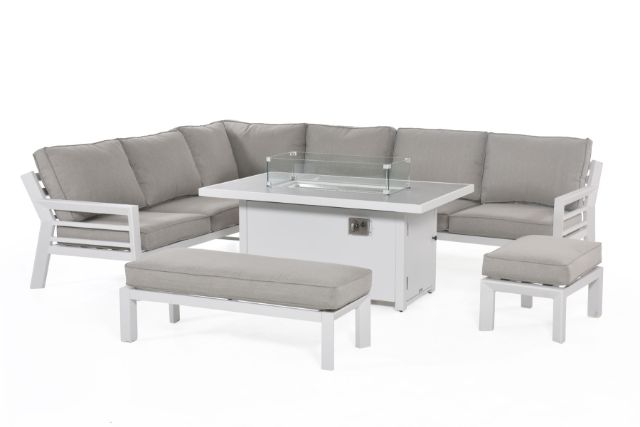 New York Corner Dining Sofa Set with Fire Pit Table by Maze Rattan