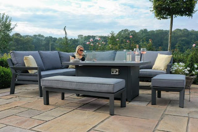 New York Corner Dining Sofa Set with Fire Pit Table by Maze Rattan