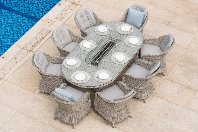 Maze Rattan Oxford 8 Seat Oval Fire Pit Dining Set with Heritage Chairs - Gardenbox