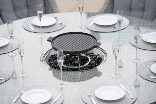 Maze Rattan Oxford 6 Seat Round Fire Pit Dining Set with Heritage Chairs - Gardenbox