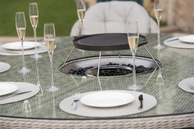Maze Rattan Oxford 6 Seat Round Fire Pit Dining Set with Heritage Chairs - Gardenbox