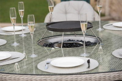 Maze Rattan Oxford 6 Seat Round Fire Pit Dining Set with Heritage Chairs - Gardenbox
