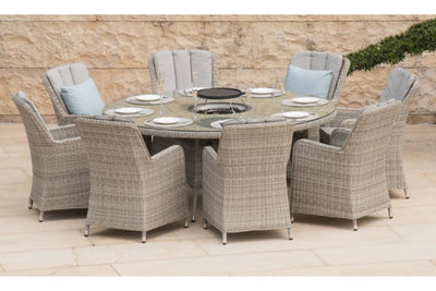 Maze Rattan Oxford 8 Seat Round Fire Pit Dining Set with Venice Chairs & Lazy Susan - Gardenbox