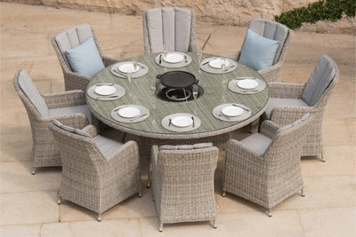 Maze Rattan Oxford 8 Seat Round Fire Pit Dining Set with Venice Chairs & Lazy Susan - Gardenbox