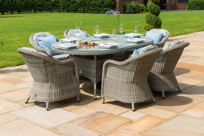 Maze Rattan Oxford 6 Seat Oval Ice Bucket Dining Set with Heritage Chairs and Lazy Susan - Gardenbox