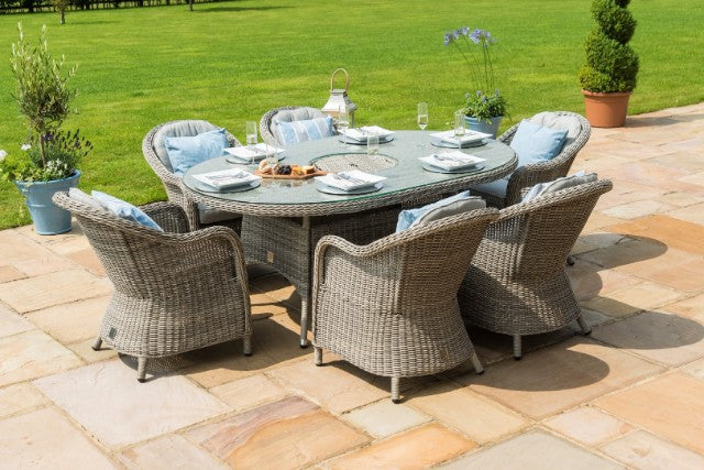 Maze Rattan Oxford 6 Seat Oval Fire Pit Dining Set with Heritage Chairs - Gardenbox