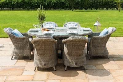 Maze Rattan Oxford 6 Seat Oval Ice Bucket Dining Set with Heritage Chairs and Lazy Susan - Gardenbox