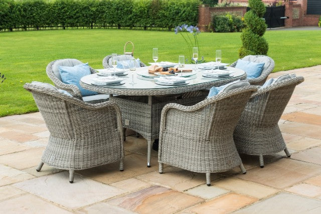 Maze Rattan Oxford 6 Seat Oval Ice Bucket Dining Set with Heritage Chairs and Lazy Susan - Gardenbox
