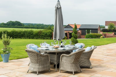 Maze Rattan Oxford 6 Seat Oval Ice Bucket Dining Set with Heritage Chairs and Lazy Susan - Gardenbox