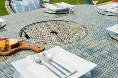 Maze Rattan Oxford 6 Seat Oval Ice Bucket Dining Set with Heritage Chairs and Lazy Susan - Gardenbox