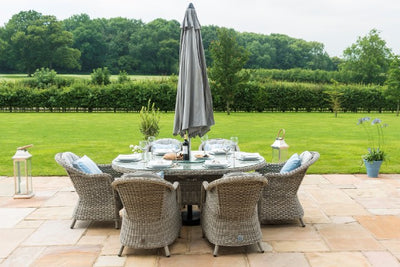 Maze Rattan Oxford 6 Seat Oval Ice Bucket Dining Set with Heritage Chairs and Lazy Susan - Gardenbox