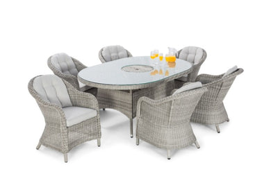 Maze Rattan Oxford 6 Seat Oval Ice Bucket Dining Set with Heritage Chairs and Lazy Susan - Gardenbox