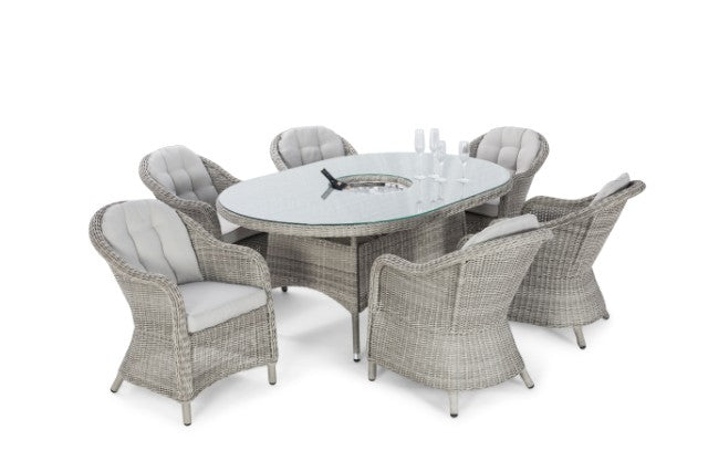 Maze Rattan Oxford 6 Seat Oval Fire Pit Dining Set with Heritage Chairs - Gardenbox