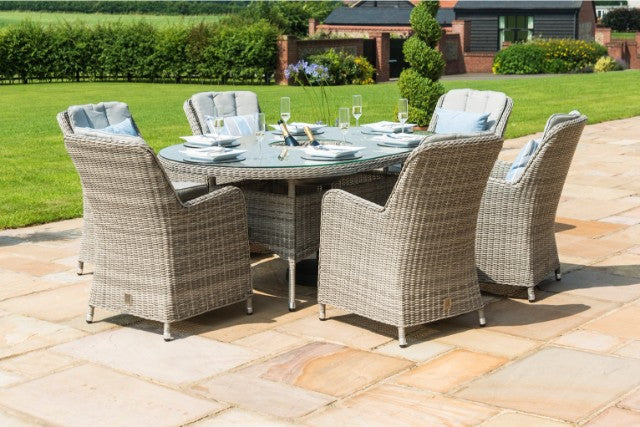 Maze Rattan Oxford 6 Seat Oval Fire Pit Dining Set with Venice Chairs - Gardenbox