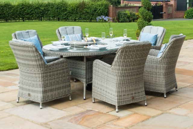 Maze Rattan Oxford 6 Seat Oval Fire Pit Dining Set with Venice Chairs - Gardenbox