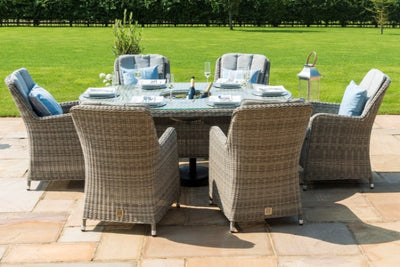Maze Rattan Oxford 6 Seat Oval Fire Pit Dining Set with Venice Chairs - Gardenbox