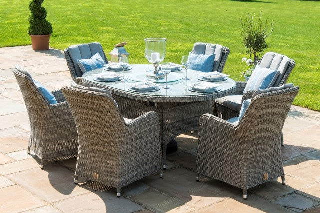 Maze Rattan Oxford 6 Seat Oval Fire Pit Dining Set with Venice Chairs - Gardenbox
