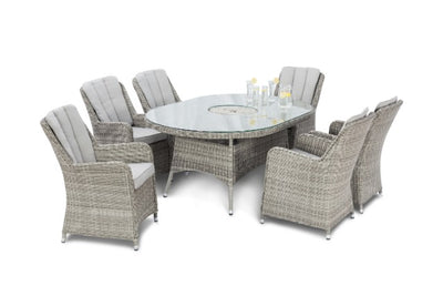 Maze Rattan Oxford 6 Seat Oval Fire Pit Dining Set with Venice Chairs - Gardenbox