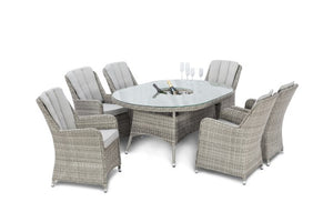 Maze Rattan Oxford 6 Seat Oval Fire Pit Dining Set with Venice Chairs - Gardenbox