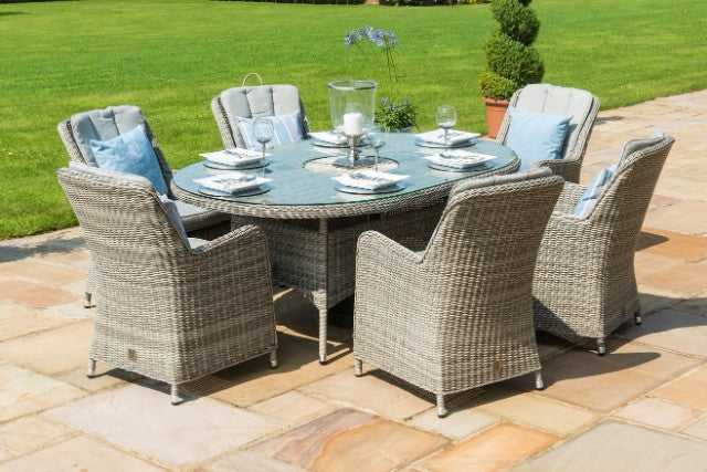 Maze Rattan Oxford 6 Seat Oval Fire Pit Dining Set with Venice Chairs - Gardenbox