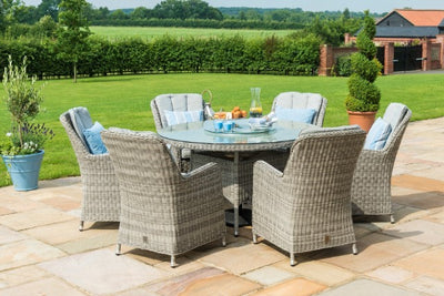 Maze Rattan Oxford 6 Seat Round Fire Pit Dining Set with Venice Chairs & Lazy Susan - Gardenbox