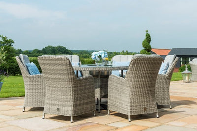 Maze Rattan Oxford 6 Seat Round Fire Pit Dining Set with Venice Chairs & Lazy Susan - Gardenbox