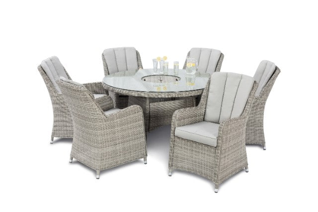 Maze Rattan Oxford 6 Seat Round Fire Pit Dining Set with Venice Chairs & Lazy Susan - Gardenbox