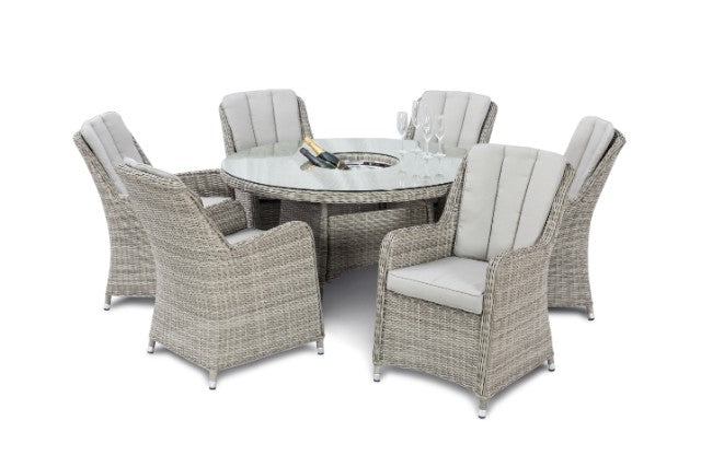 Maze Rattan Oxford 6 Seat Round Fire Pit Dining Set with Venice Chairs & Lazy Susan - Gardenbox