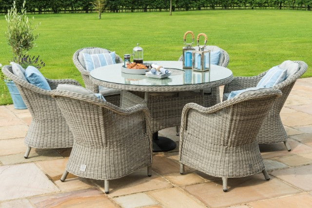 Maze Rattan Oxford 6 Seat Round Fire Pit Dining Set with Heritage Chairs - Gardenbox