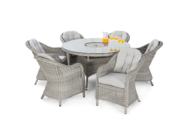 Maze Rattan Oxford 6 Seat Round Fire Pit Dining Set with Heritage Chairs - Gardenbox