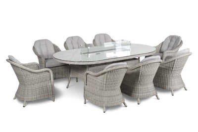 Maze Rattan Oxford 8 Seat Oval Fire Pit Dining Set with Heritage Chairs - Gardenbox