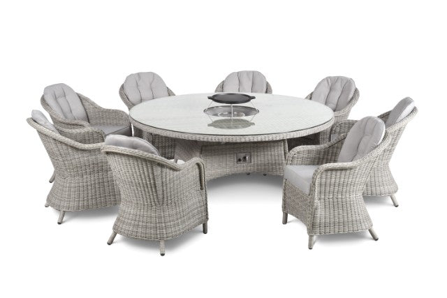 Maze Rattan Oxford 8 Seat Round Fire Pit Dining Set with Heritage Chairs and Lazy Susan - Gardenbox