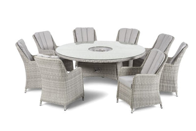Maze Rattan Oxford 8 Seat Round Fire Pit Dining Set with Venice Chairs & Lazy Susan - Gardenbox