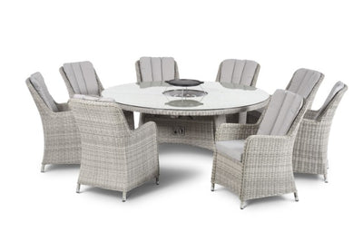 Maze Rattan Oxford 8 Seat Round Fire Pit Dining Set with Venice Chairs & Lazy Susan - Gardenbox