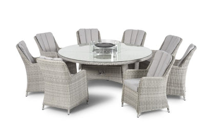 Maze Rattan Oxford 8 Seat Round Fire Pit Dining Set with Venice Chairs & Lazy Susan - Gardenbox