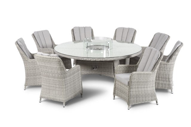 Maze Rattan Oxford 8 Seat Round Fire Pit Dining Set with Venice Chairs & Lazy Susan - Gardenbox
