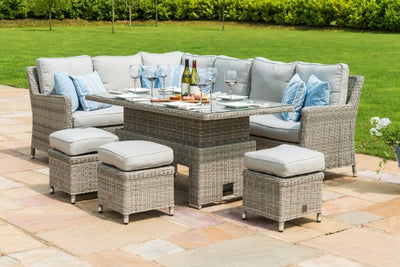 Oxford  Corner Sofa Dining Set with Ice Bucket & Rising Table by Maze Rattan - Gardenbox