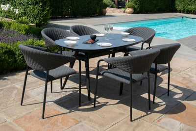 Maze Rattan Pebble 6 seat oval Dining Set In Weatherproof Fabric
